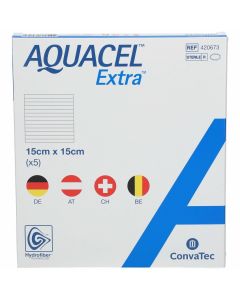 Aquacel Extra Medicazione Idratazione Avanzata Hydrofiber 15x15cm, Pacco da 5 Pezzi